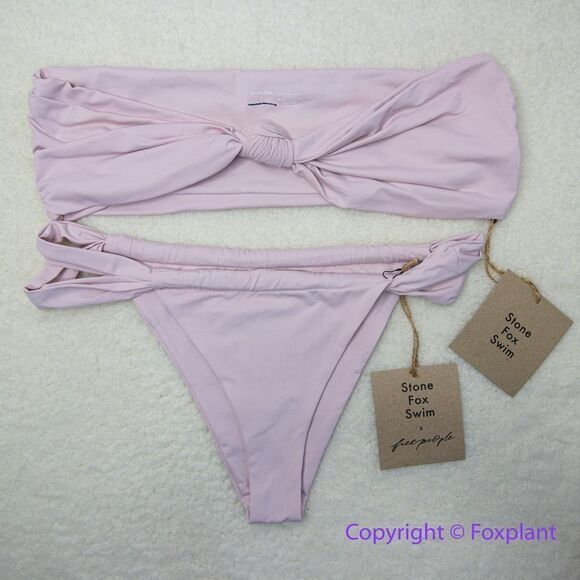 New! Set! Stone Fox Swim lele knotted bandeau top bijou bottoms, size L. - Picture 2 of 11